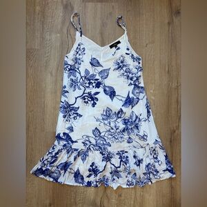 Lulu's White Mini Dress with Blue Flowers